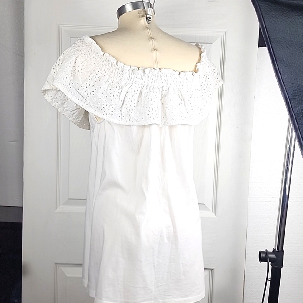 Eyelet off shoulder Top, 100% cotton Size L White - Picture 6 of 9